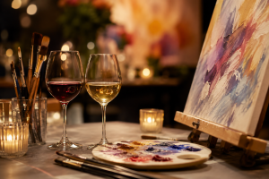 “Art & Wine” tem pintura guiada e open bar de vinho