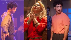 Três quadros com cenas da Trilogia para a Vida. Davi Tápias em "Lembro todo dia de você"; Veronica Valentino em "Brenda Lee"; e Davi Tápias em "Codinome Daniel"